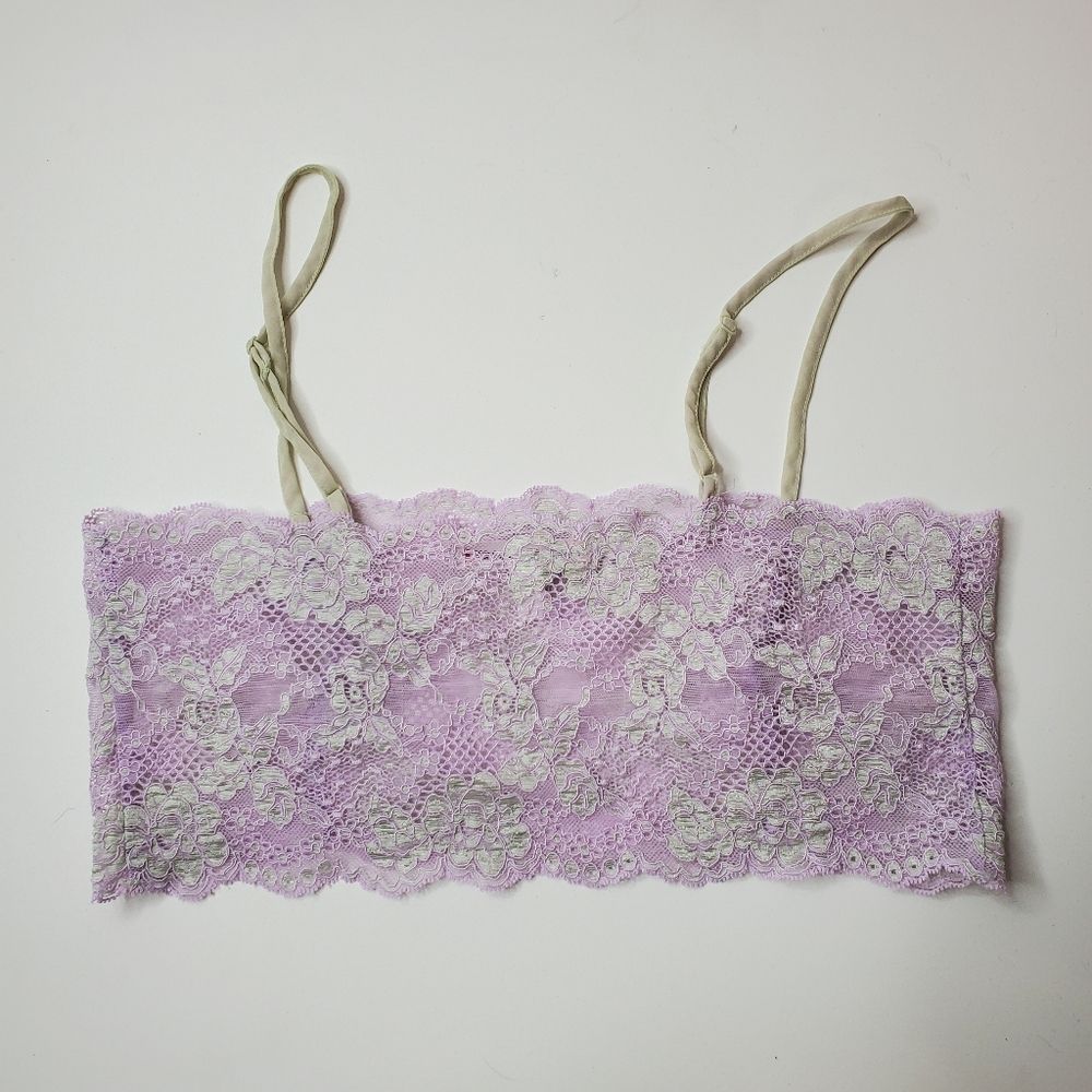 Vintage 00s Y2K Purple Lavender Green Floral Lace Victoria's Secret Bandeau Sz M - Picture 2 of 3
